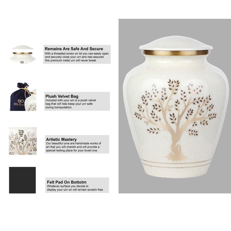 BOLD & DIVINE Tree of Life Large Cremation Urn for Human Ashes | 200 Cubic Inches | Decorative Urn for Ashes Adult Female & Male, Funeral Urns - Pearl Marble - Image 4